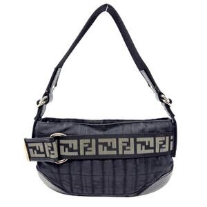 Fendi Baguette Bag Purse RARE FF Logo Zucca Shoulder Black Leather Canvas‎ Zip